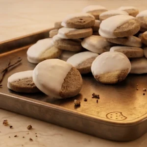 Biscotti da dessert al caffè ricoperti al cioccolato bianco